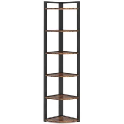 6-Tier Corner Shelf, 70.9 Inch Tall Corner Bookshelf Small Bookcase Rustic Corner Shelving Unit Storage Rack