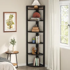6-Tier Corner Shelf, 70.9 Inch Tall Corner Bookshelf Small Bookcase Rustic Corner Shelving Unit Storage Rack