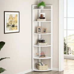 6-Tier Corner Shelf, 70.9 Inch Tall Corner Bookshelf Small Bookcase Rustic Corner Shelving Unit Storage Rack