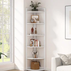6-Tier Corner Shelf, 70.9 Inch Tall Corner Bookshelf Small Bookcase Rustic Corner Shelving Unit Storage Rack
