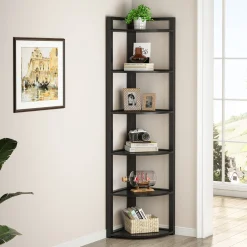 6-Tier Corner Shelf, 70.9 Inch Tall Corner Bookshelf Small Bookcase Rustic Corner Shelving Unit Storage Rack