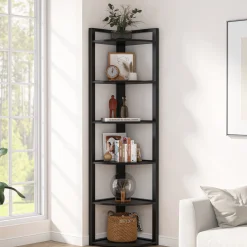 6-Tier Corner Shelf, 70.9 Inch Tall Corner Bookshelf Small Bookcase Rustic Corner Shelving Unit Storage Rack