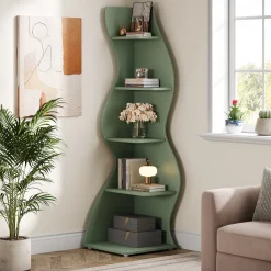 5-Tier Corner Shelf, Wavy Bookshelf Bookcase Display Rack for Home Office
