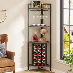 4-Tier Corner Wine Rack with Glass Holder & Storage Shelves