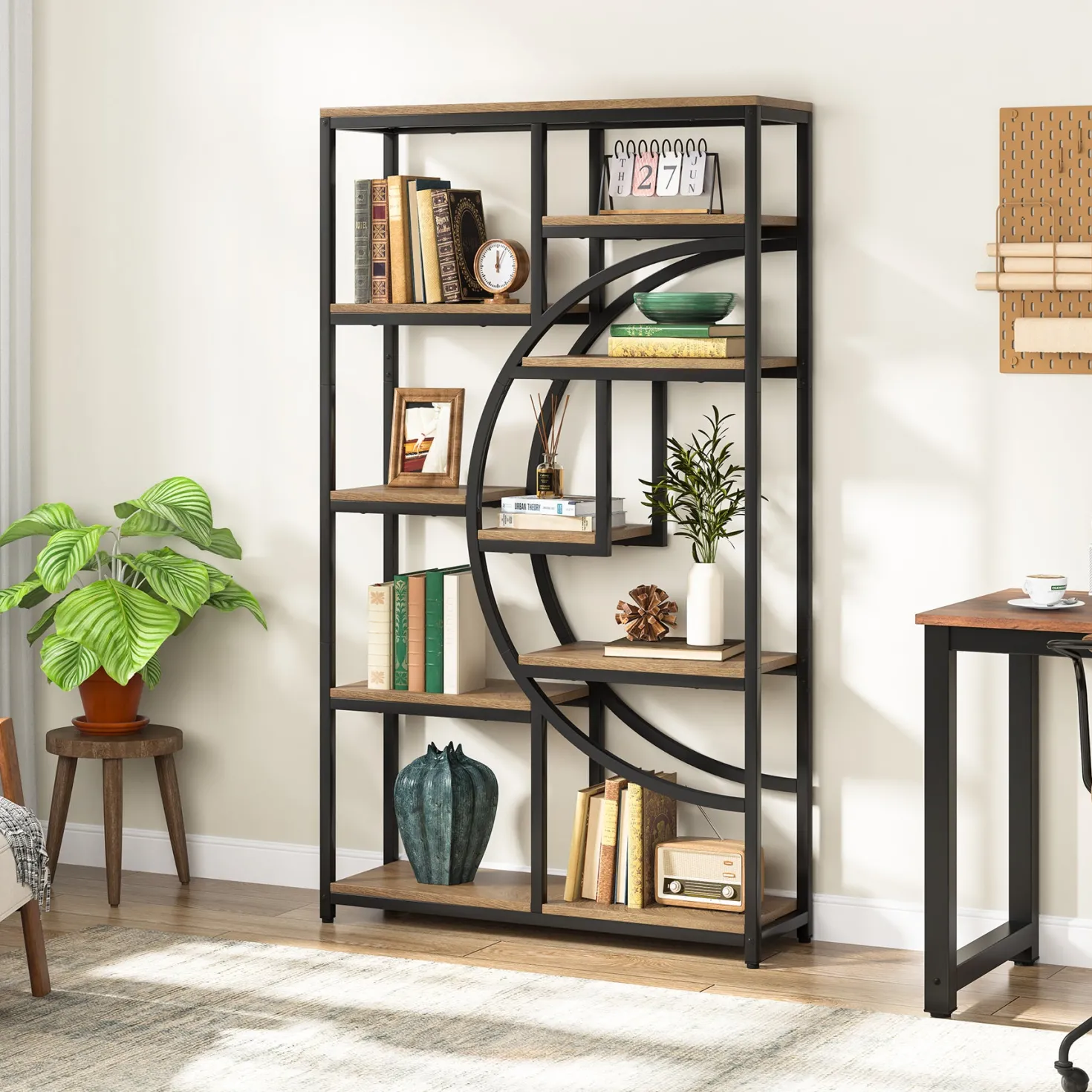 5-Tier Etagere Bookshelf, 68.9" Bookcase with 9 Open Shelves