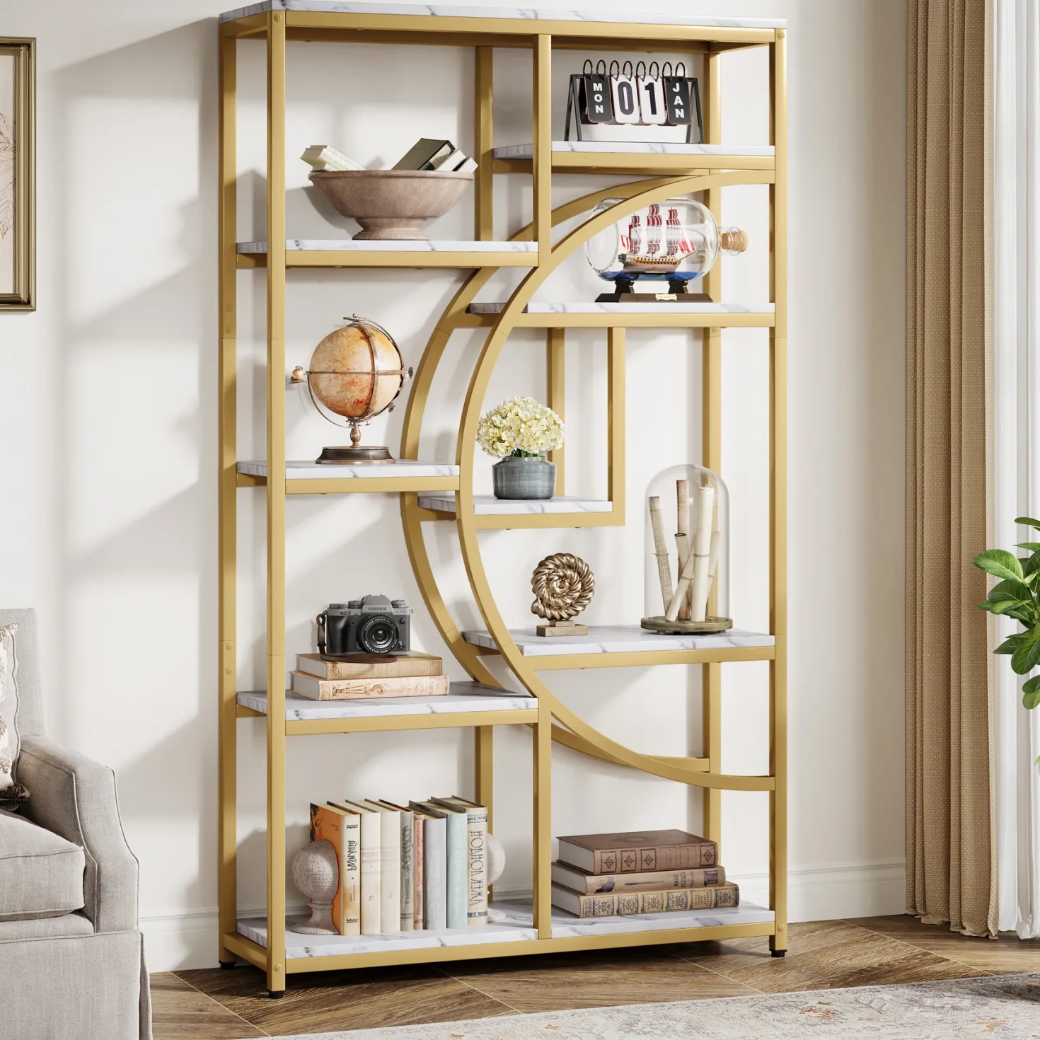5-Tier Etagere Bookshelf, 68.9" Bookcase with 9 Open Shelves