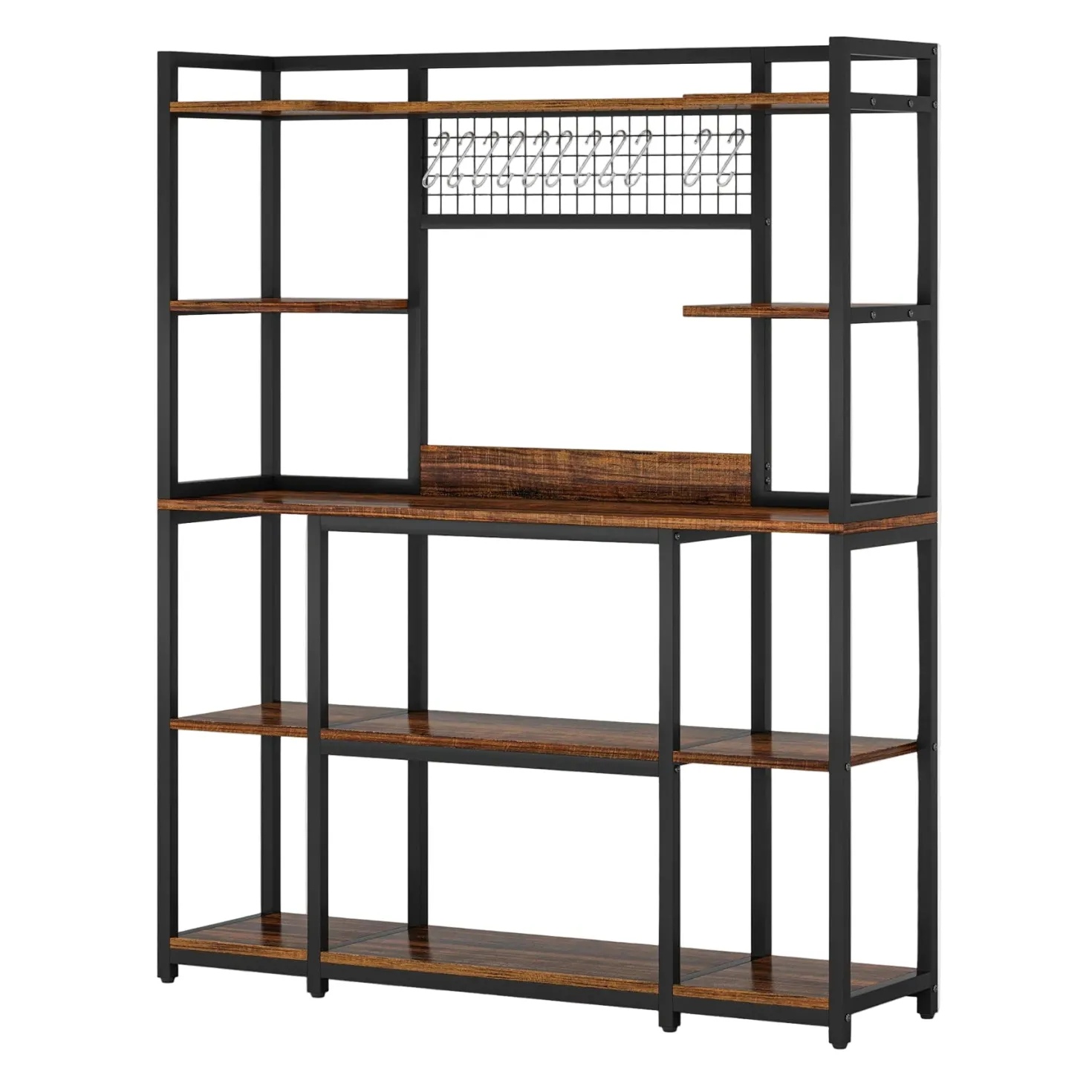 5-Tier Kitchen Baker's Rack, 55" Wide Kitchen Storage Shelf with 11 Hooks
