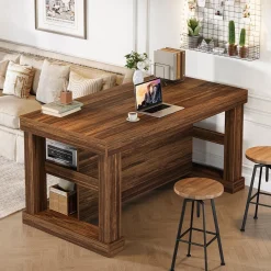 3-Tier Kitchen Island, 55" Width Kitchen Shelf with Large Worktop