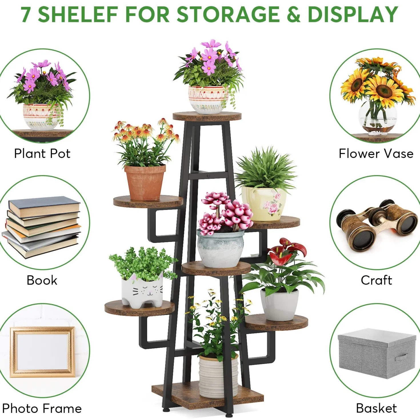 7-Tier Plant Stand, 43.3" Plant Pots Holder Rack Flower Stand