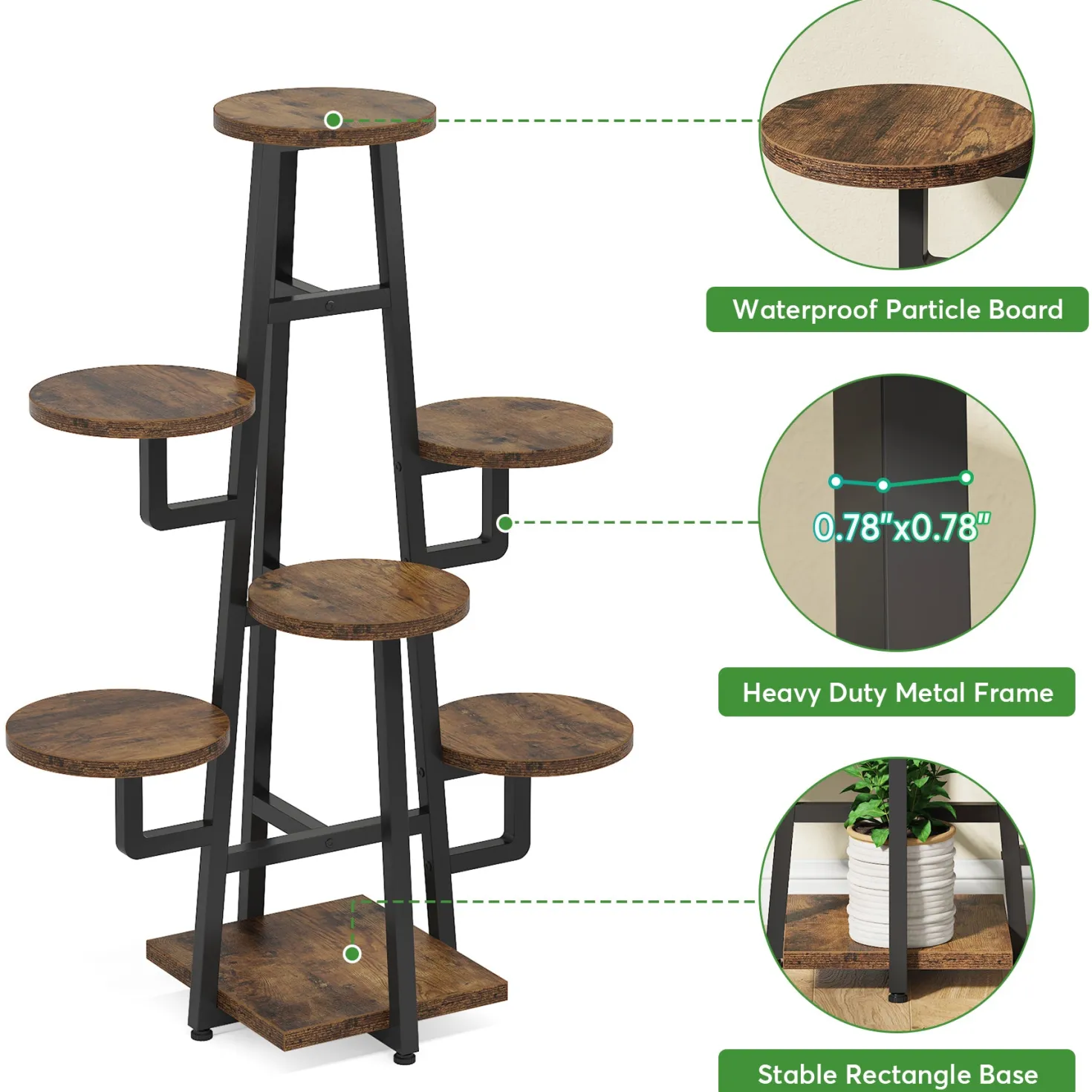 7-Tier Plant Stand, 43.3" Plant Pots Holder Rack Flower Stand
