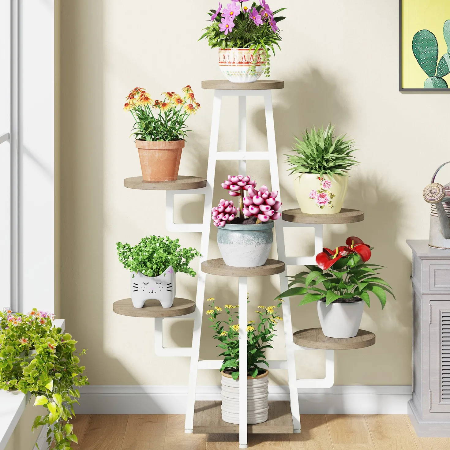 7-Tier Plant Stand, 43.3" Plant Pots Holder Rack Flower Stand