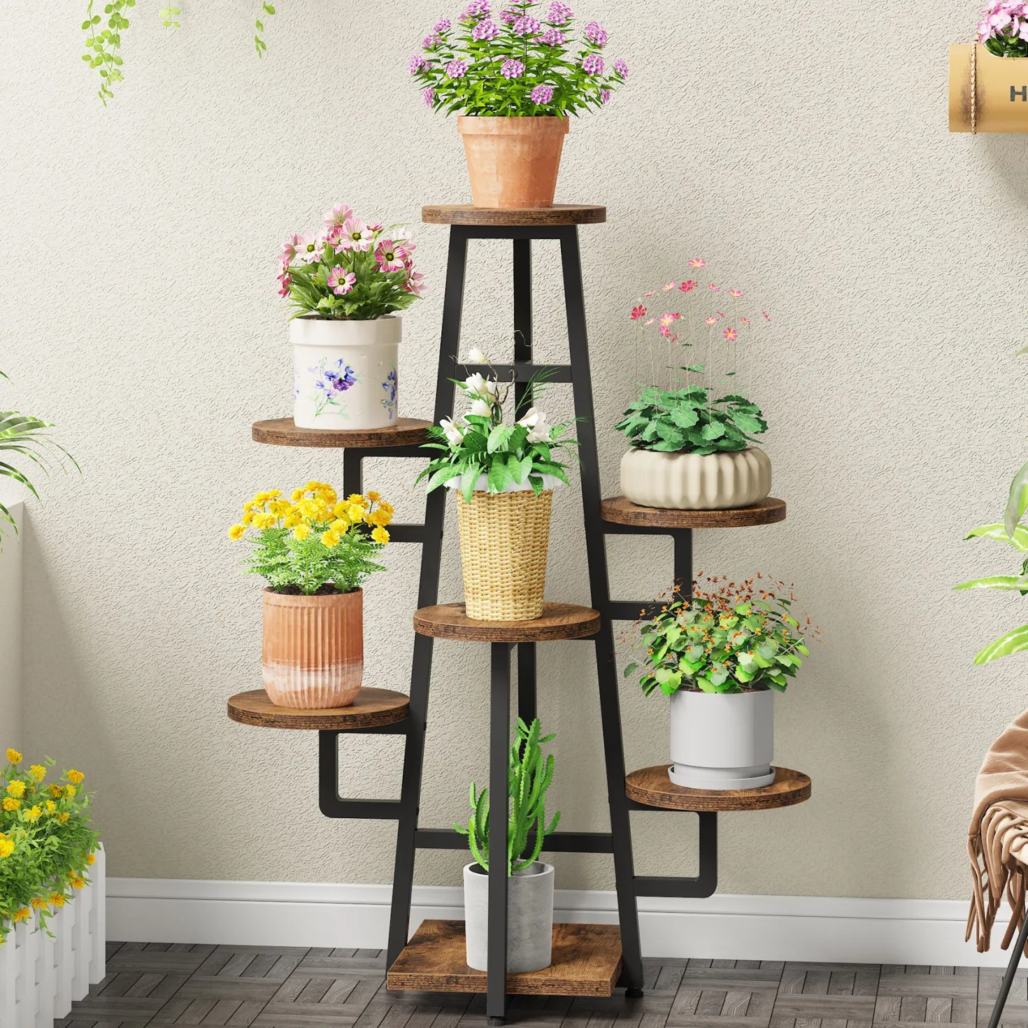 7-Tier Plant Stand, 43.3" Plant Pots Holder Rack Flower Stand