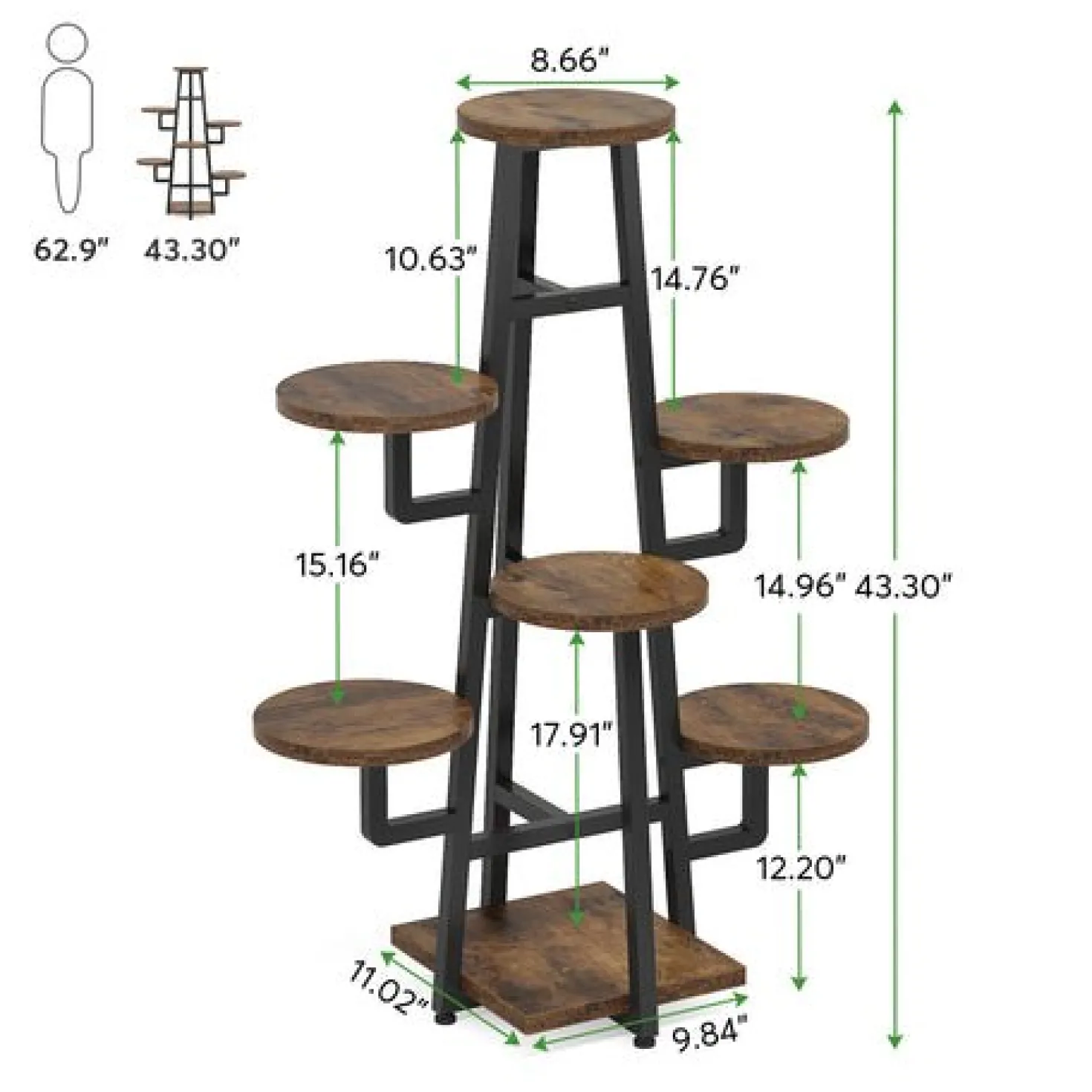 7-Tier Plant Stand, 43.3" Plant Pots Holder Rack Flower Stand