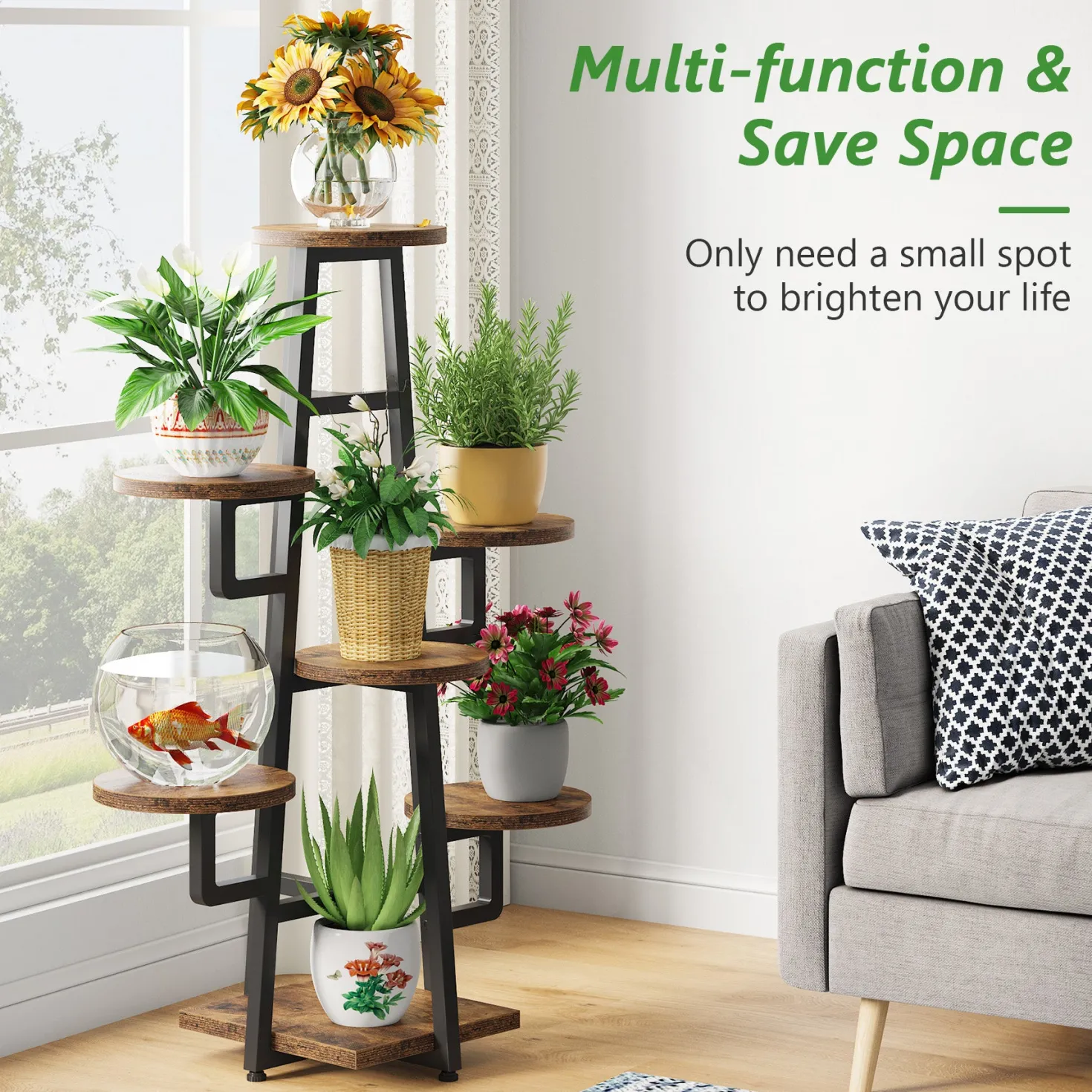 7-Tier Plant Stand, 43.3" Plant Pots Holder Rack Flower Stand