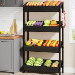 4-Tier Retail Display Rack, Wooden Snack Candy Rack Storage Shelf Organizer