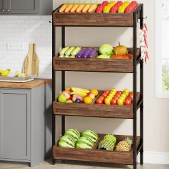 4-Tier Retail Display Rack, Wooden Snack Candy Rack Storage Shelf Organizer