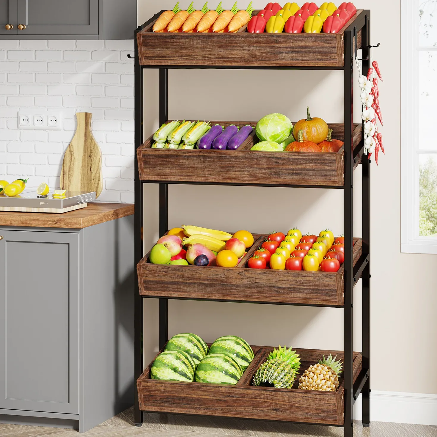 4-Tier Retail Display Rack, Wooden Snack Candy Rack Storage Shelf Organizer