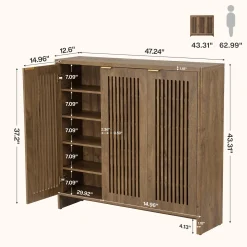 5-Tier Shoe Cabinet with Doors, Wooden Shoe Storage for 25-30 Pairs with Adjustable Shelves