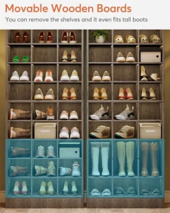 10-Tier Shoe Cabinet, Wooden Shoe Storage Rack with 30 Cubbies