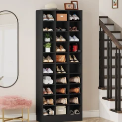 10-Tier Shoe Cabinet, Wooden Shoe Storage Rack with 30 Cubbies