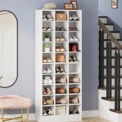 10-Tier Shoe Cabinet, Wooden Shoe Storage Rack with 30 Cubbies