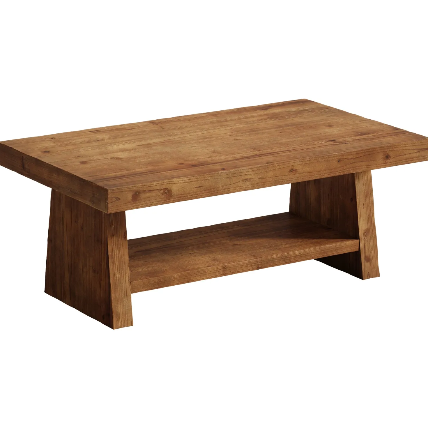 2-Tier Solid Wood Coffee Table, 47" Farmhouse Wood Center Table with Storage