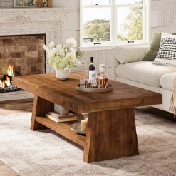 2-Tier Solid Wood Coffee Table, 47