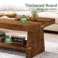 2-Tier Solid Wood Coffee Table, 47