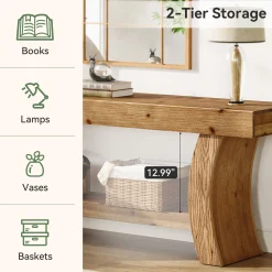 2-Tier Solid Wood Console Table, 63