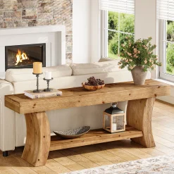 2-Tier Solid Wood Console Table, 63