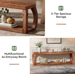 2-Tier Solid Wood Dining Bench, 59