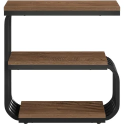 3-Tier Vintage Nightstand, Narrow Bedside Stand with Metal Frame