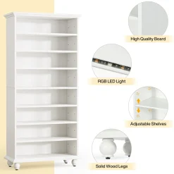 9-Tier Wood Shoe Cabinet Rack with LED Lighting & Solid Wood Legs