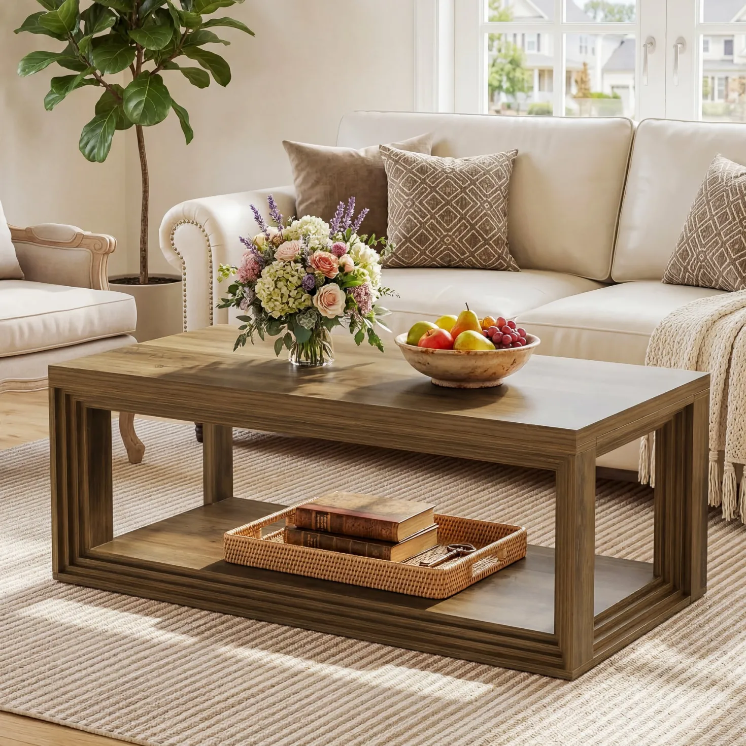 Tribesigns 47" Center Table, Rectangular Storage Coffee Table for Home