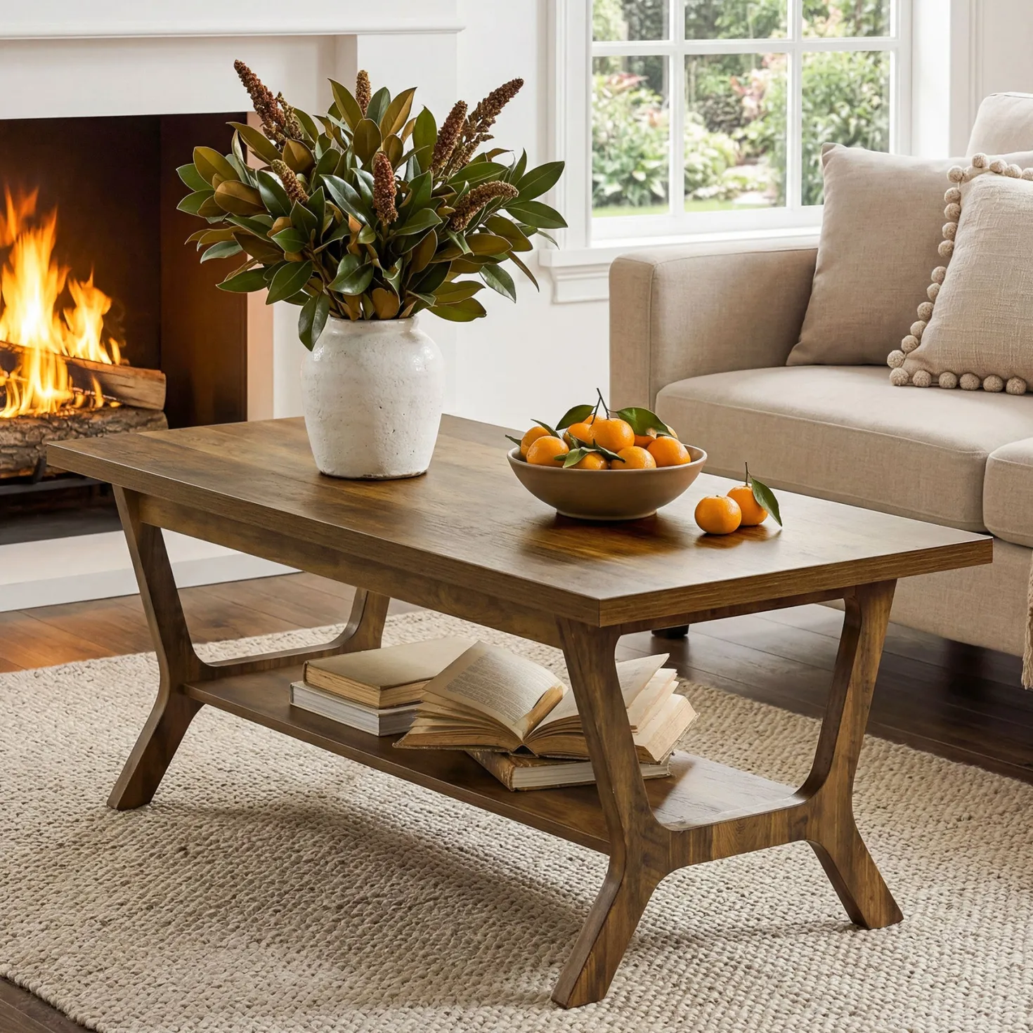 Tribesigns 47.24" Coffee Table, Farmhouse Center Table with Shelf