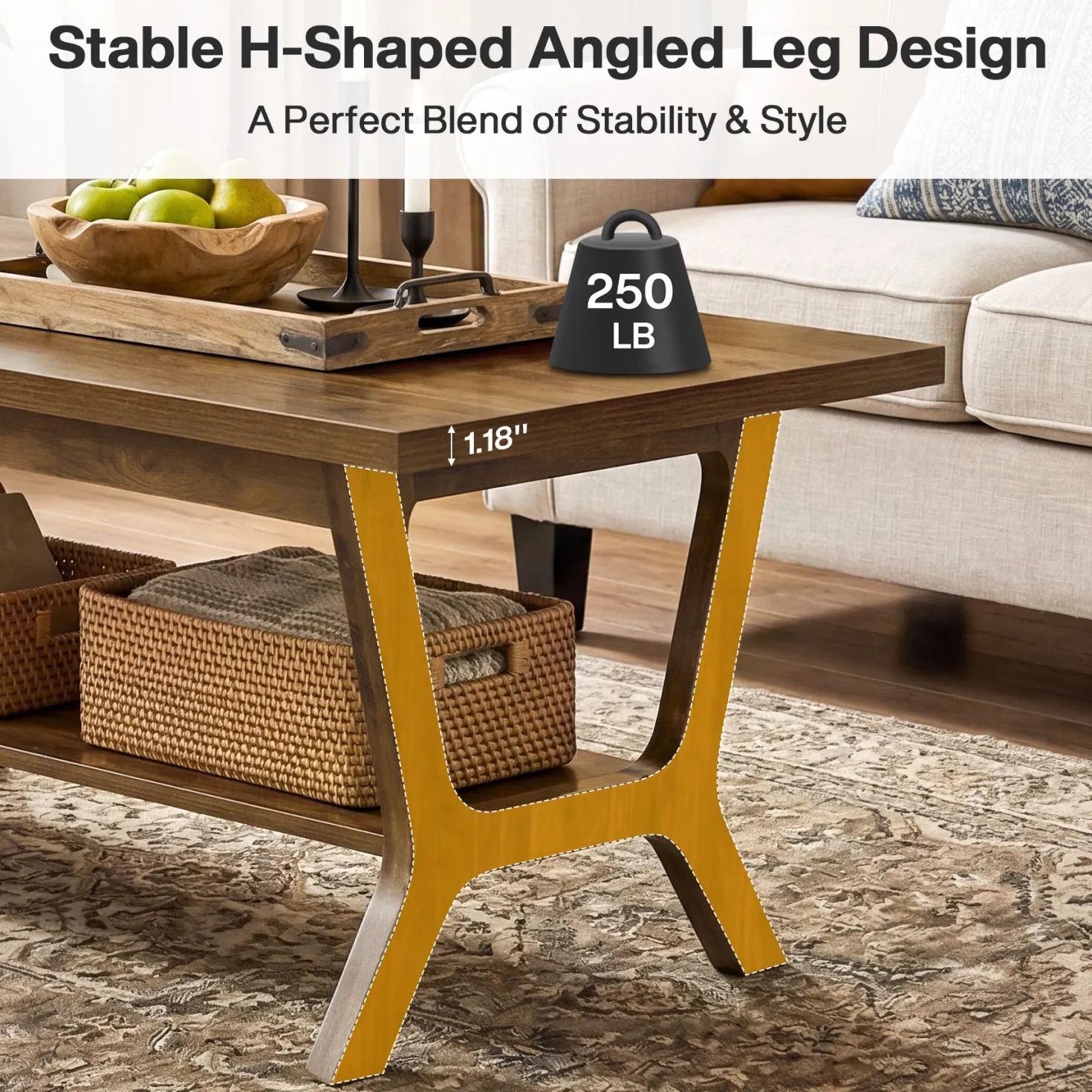 Tribesigns 47.24" Coffee Table, Farmhouse Center Table with Shelf