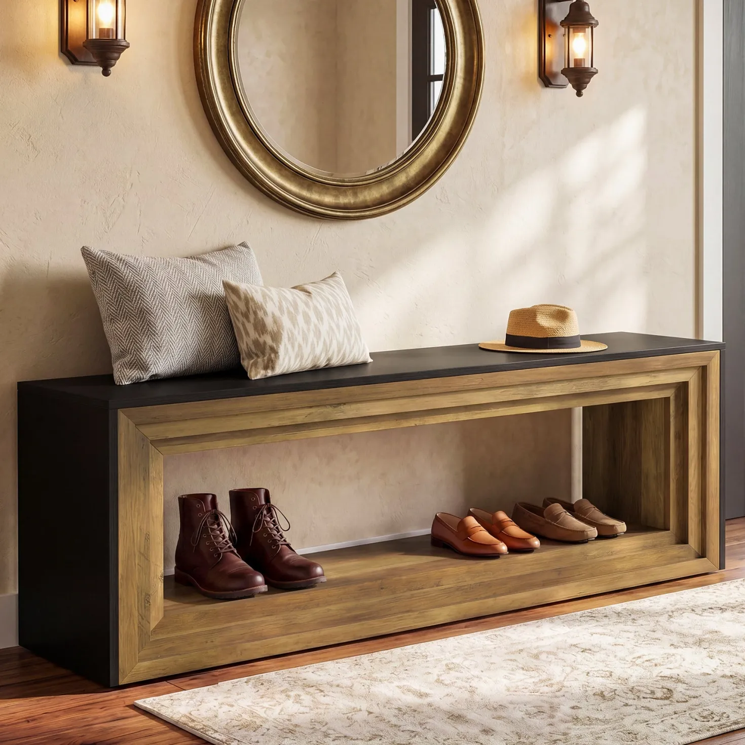 Tribesigns 63" Entryway Bench with Shoe Storage, Farmhouse Bench for Hallway