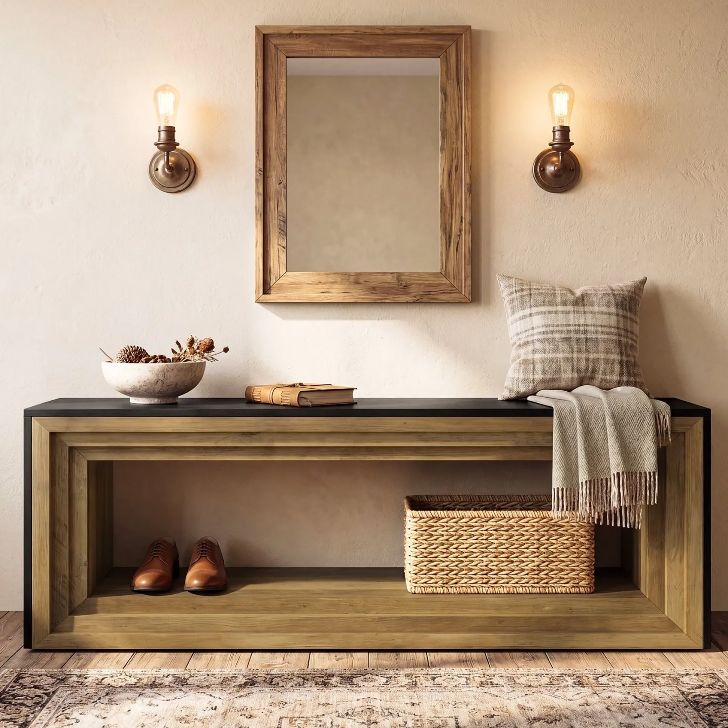 Tribesigns 63" Entryway Bench with Shoe Storage, Farmhouse Bench for Hallway