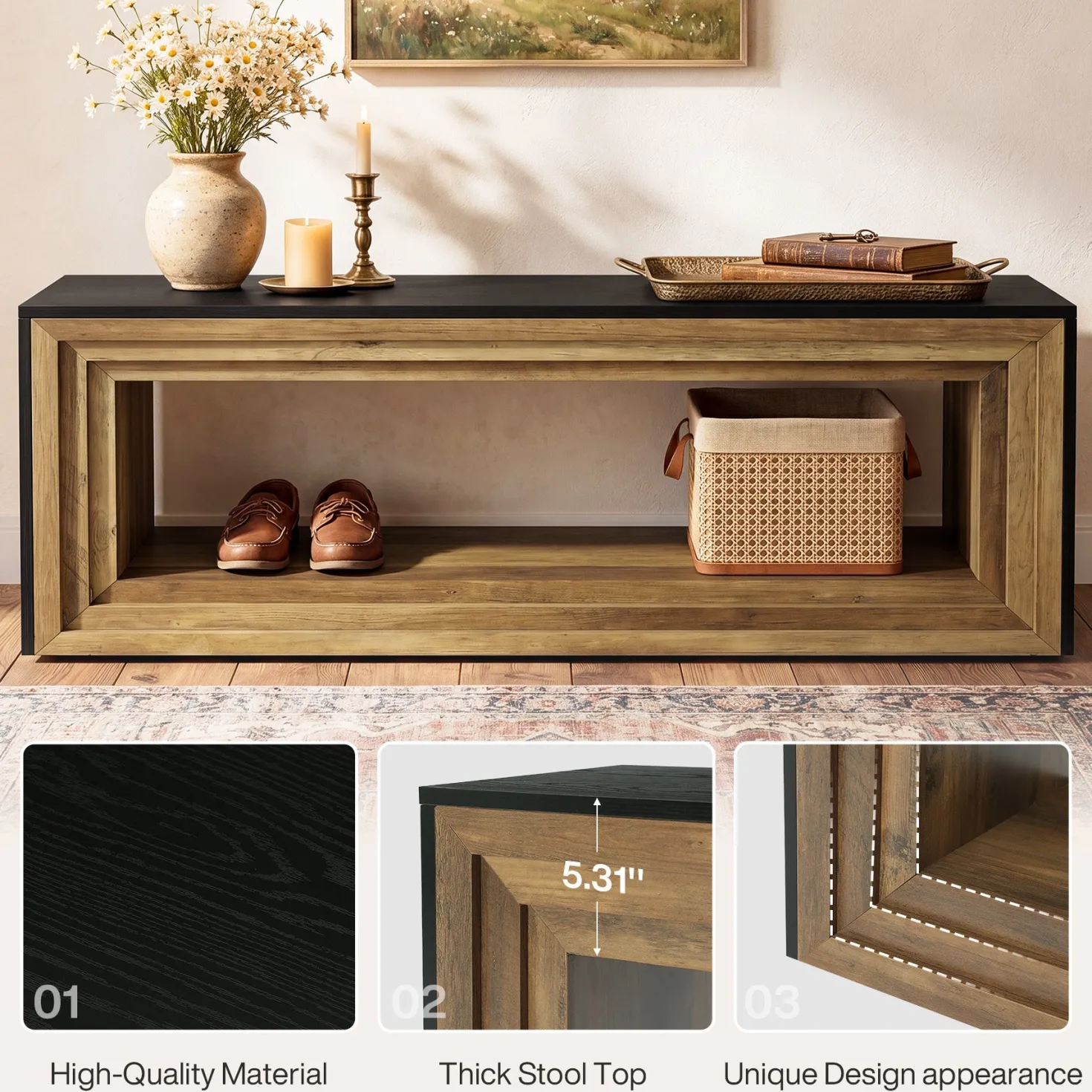 Tribesigns 63" Entryway Bench with Shoe Storage, Farmhouse Bench for Hallway