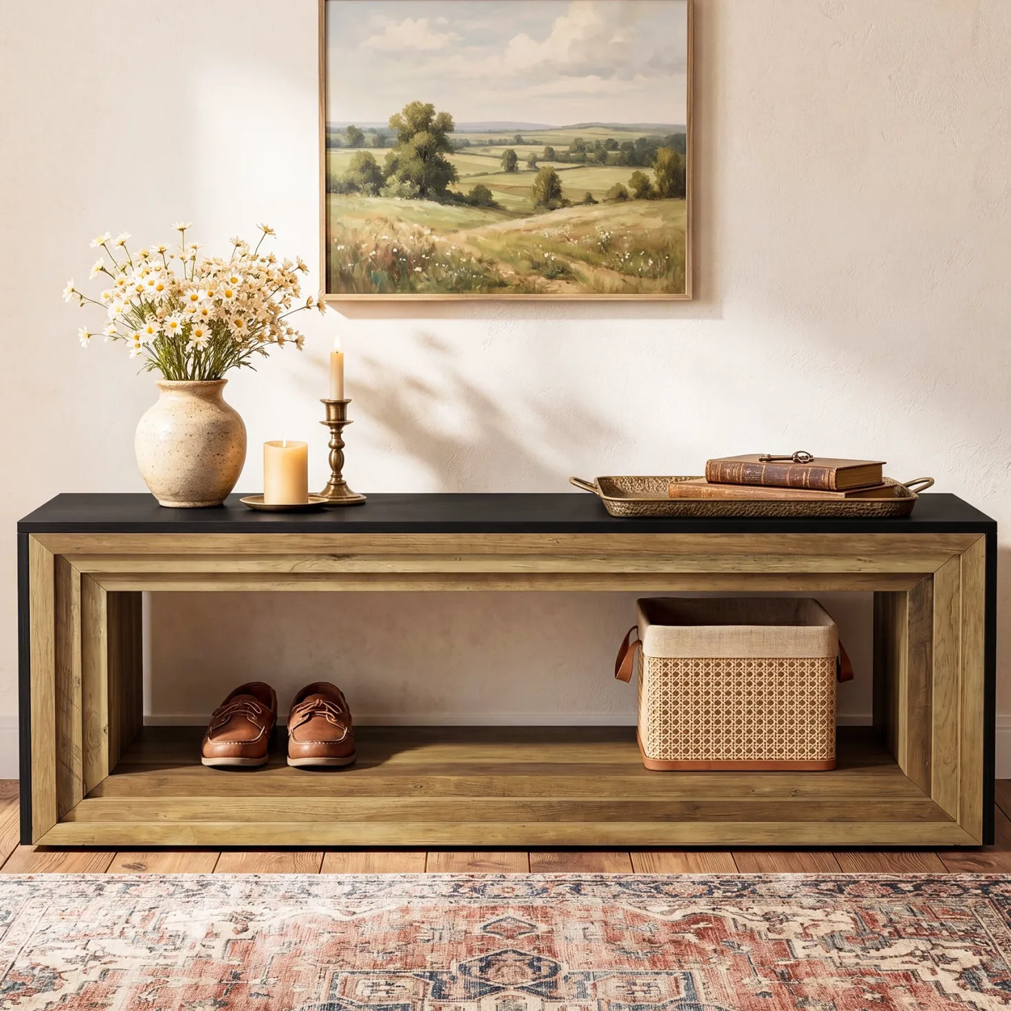 Tribesigns 63" Entryway Bench with Shoe Storage, Farmhouse Bench for Hallway