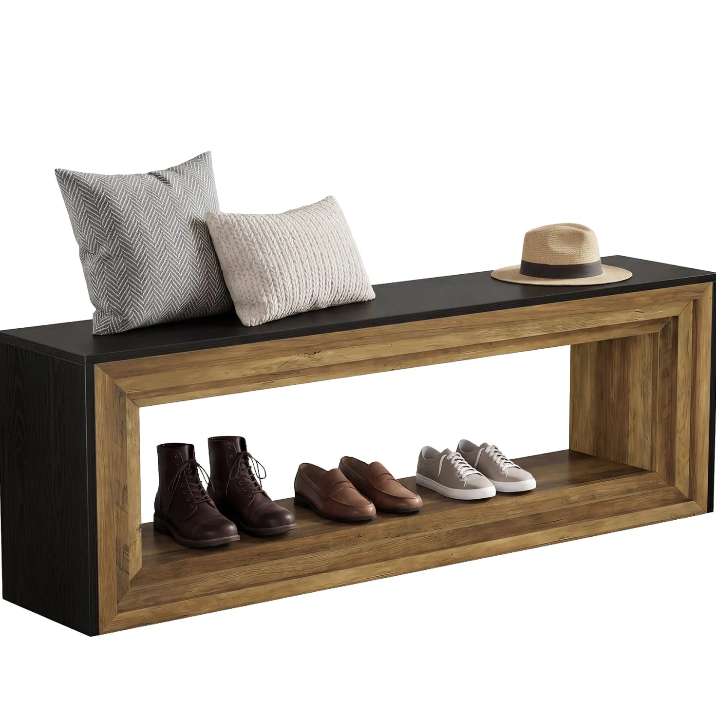 Tribesigns 63" Entryway Bench with Shoe Storage, Farmhouse Bench for Hallway