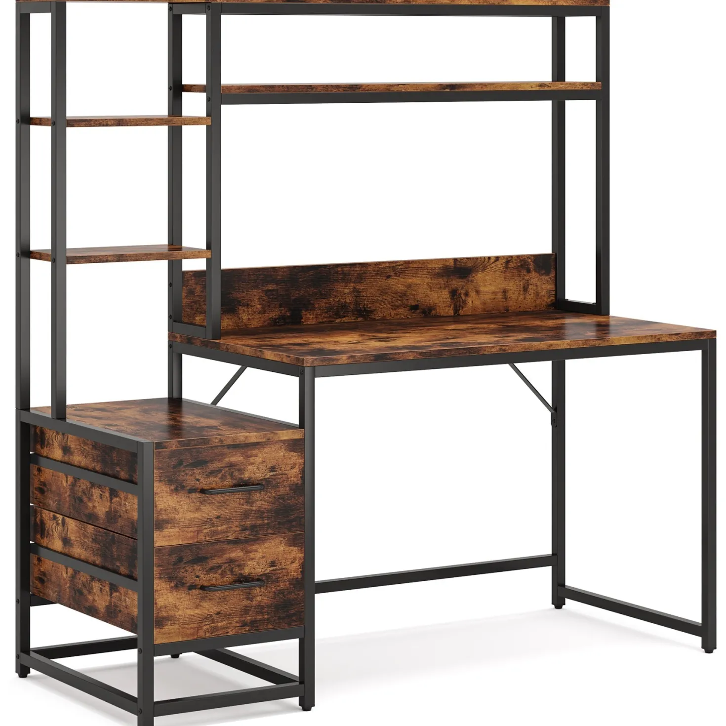 Tribesigns 55 Inch Computer Desk with Storage Shelves, Rustic Office Desk with Drawers