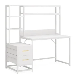 Tribesigns 55 Inch Computer Desk with Storage Shelves, Rustic Office Desk with Drawers