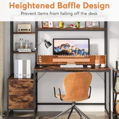 Tribesigns 55 Inch Computer Desk with Storage Shelves, Rustic Office Desk with Drawers