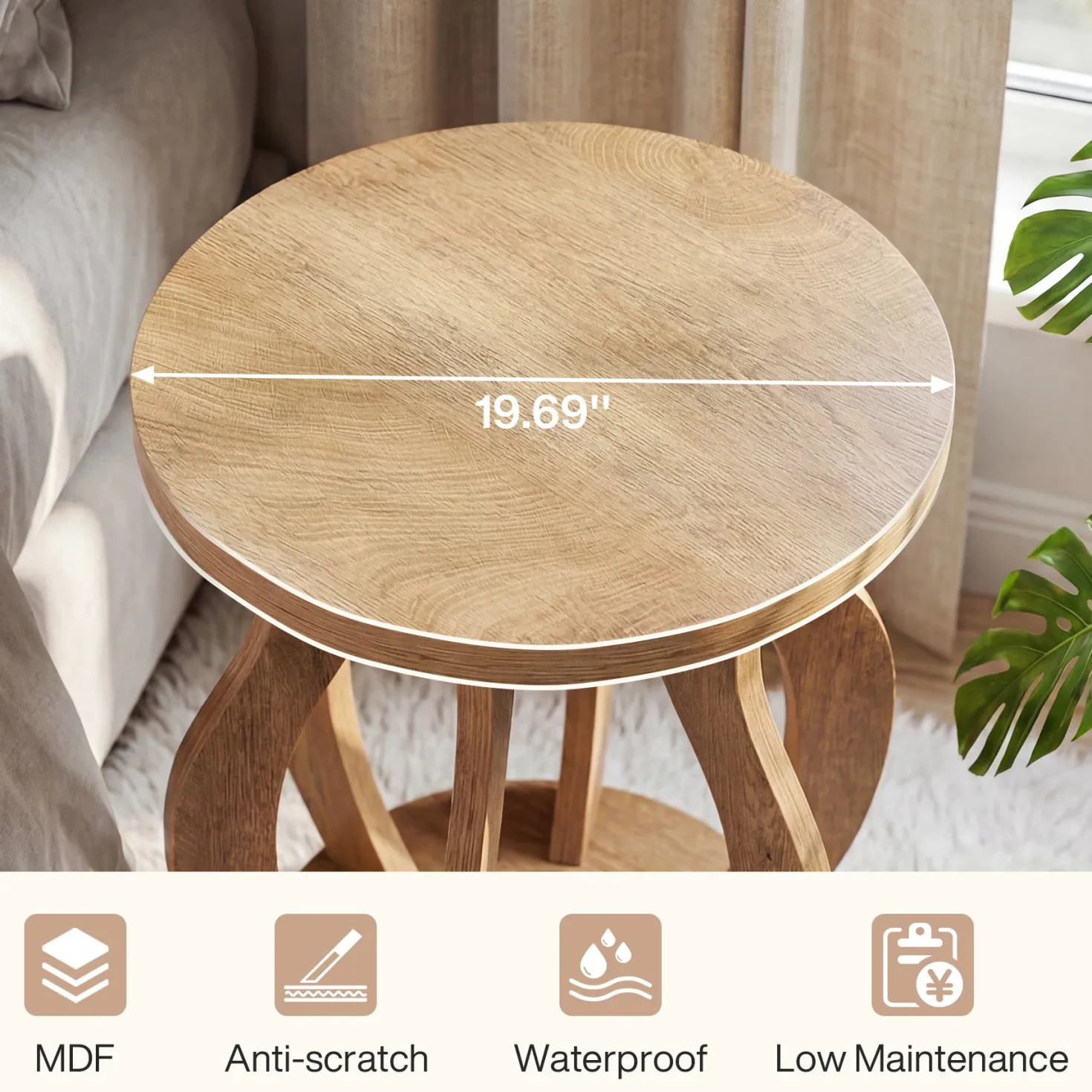 Tribesigns 19.69" Round Side Table, Curved Wooden Nightstand for Small Spaces