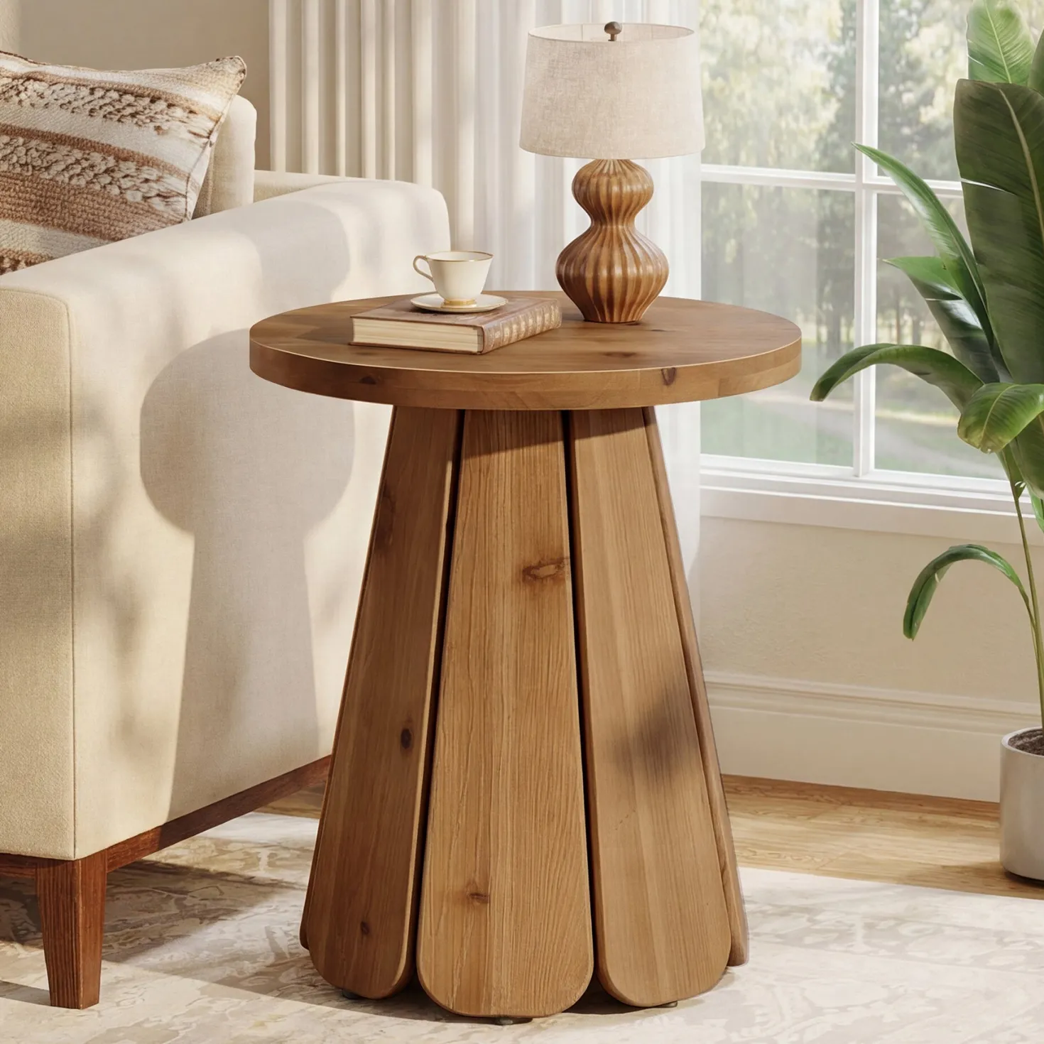 Tribesigns 19.69" Small Round End Table, Mid Century Accent Table for Living Room