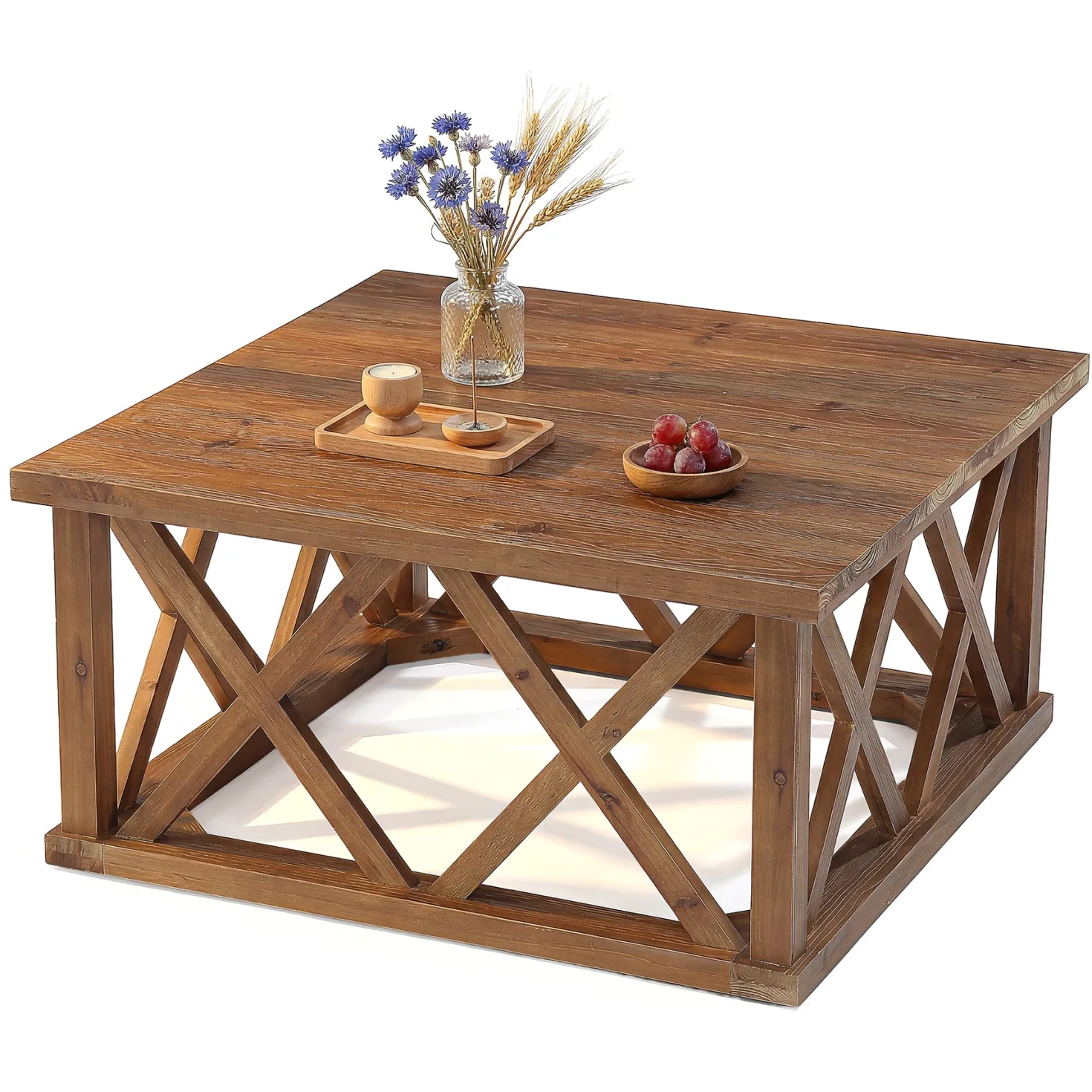 Tribesigns 39.37" Solid Wood Coffee Table, Square Farmhouse Table for Living Room