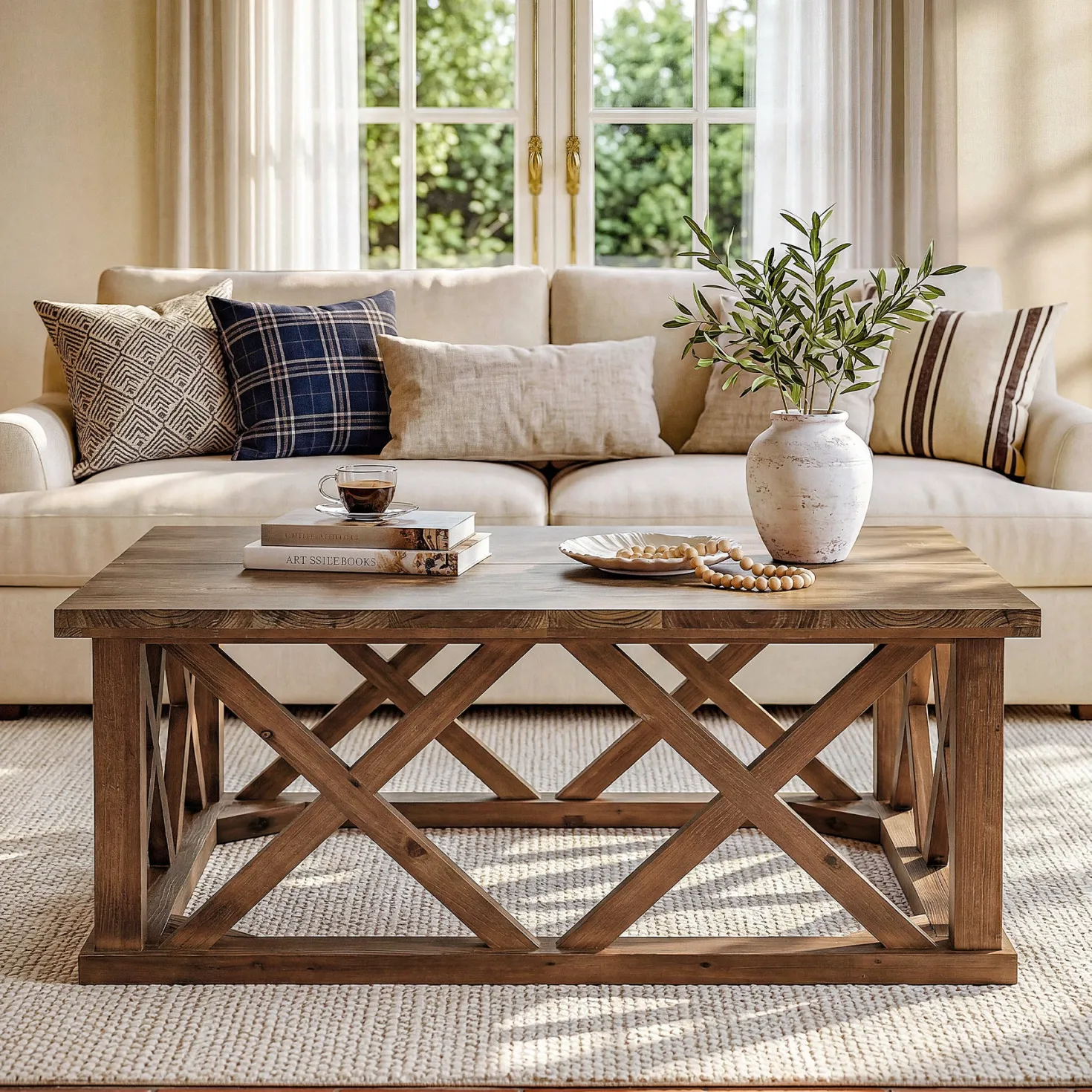 Tribesigns 39.37" Solid Wood Coffee Table, Square Farmhouse Table for Living Room