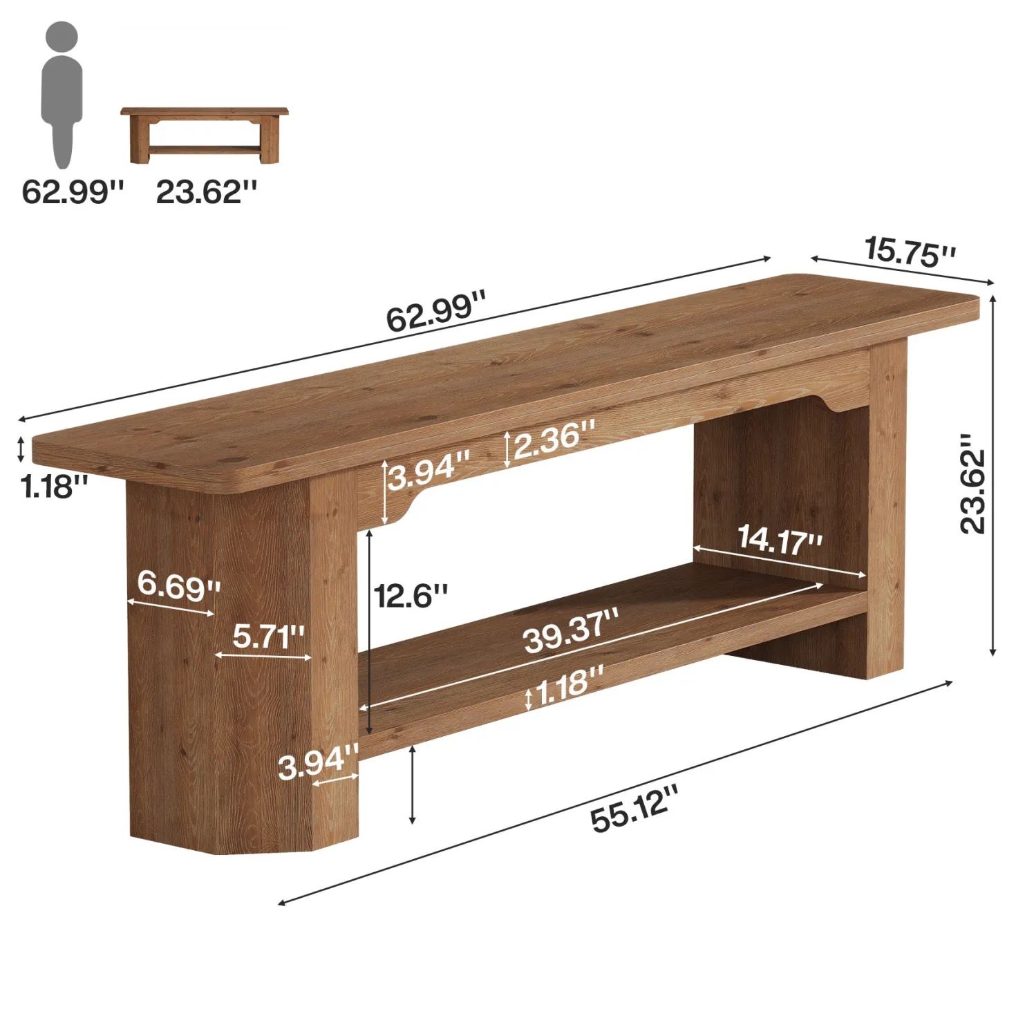 Tribesigns 63" Solid Wood Entryway Bench, Long Shoe Bench for Hallway