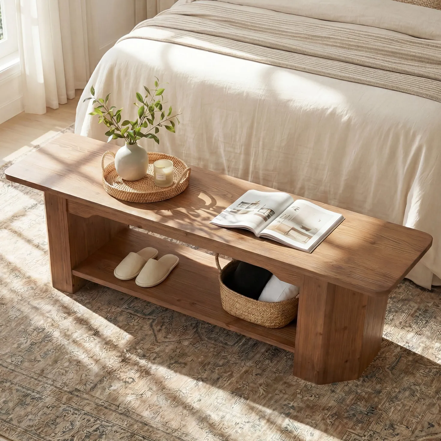 Tribesigns 63" Solid Wood Entryway Bench, Long Shoe Bench for Hallway